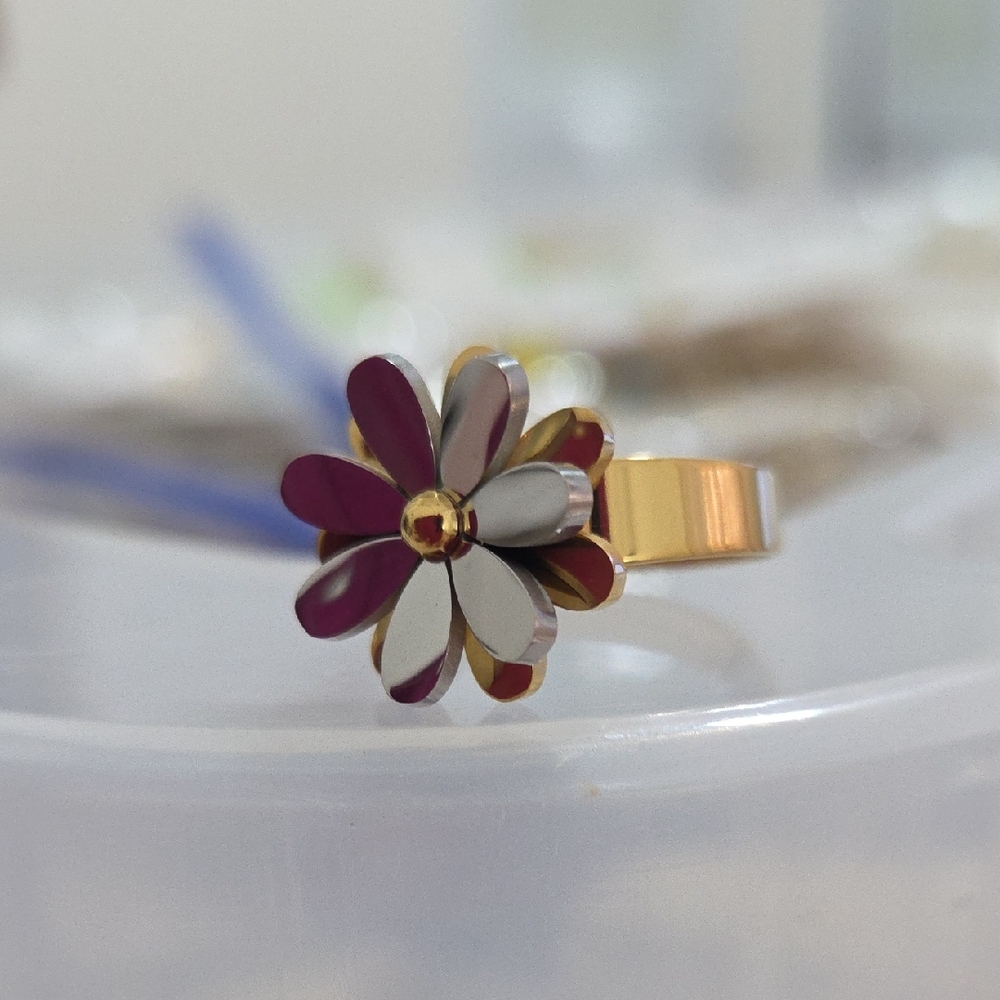 Gold Plated Gold and Silver Flower Ring